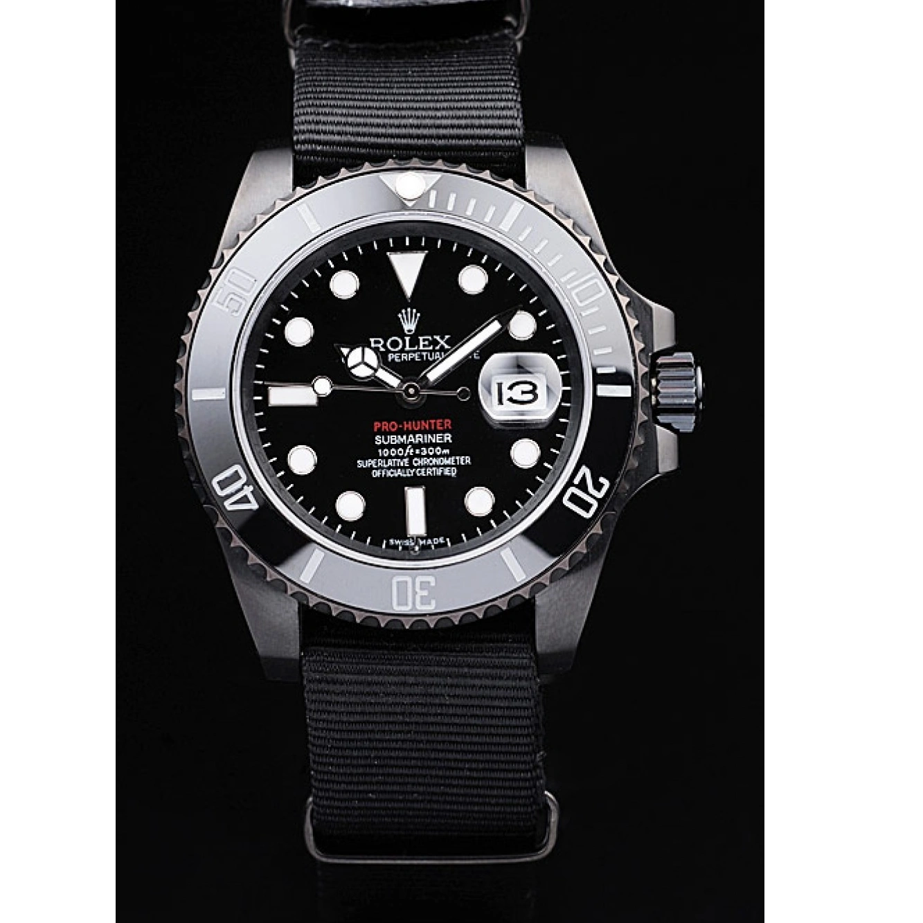 AAA replica watch Black Swiss Fabric Dial Strap Black Submariner Pro-Hunter Rolex 1013